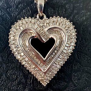 1ct Baguette/Round Diamond Silver Necklace